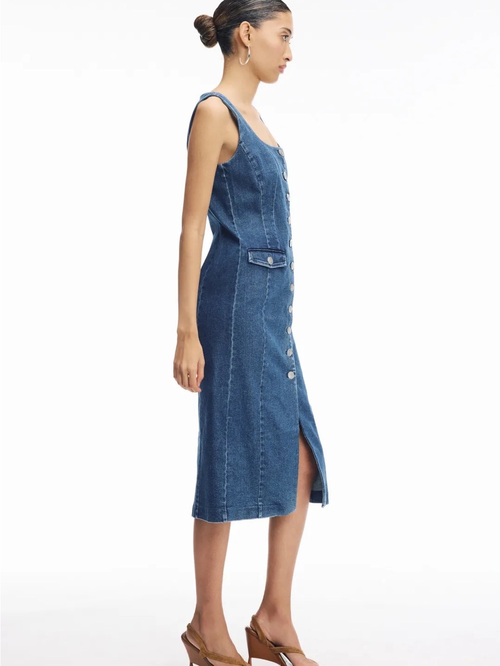 Toccin Raven Scoop Neck Button-Front Denim Midi Dress - Picture 9 of 10